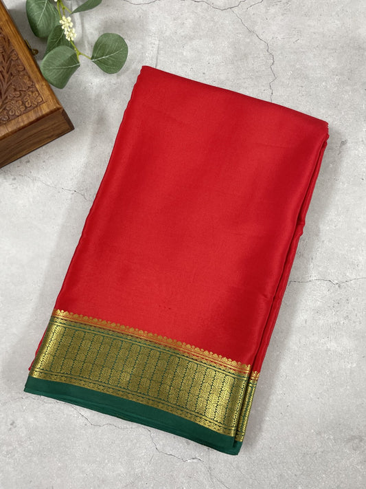 Red N Green Pure Mysore Crepe Silk Saree