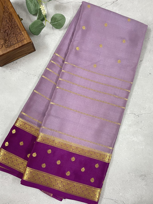 Lilac N Purple Pure Mysore Crepe Silk Saree