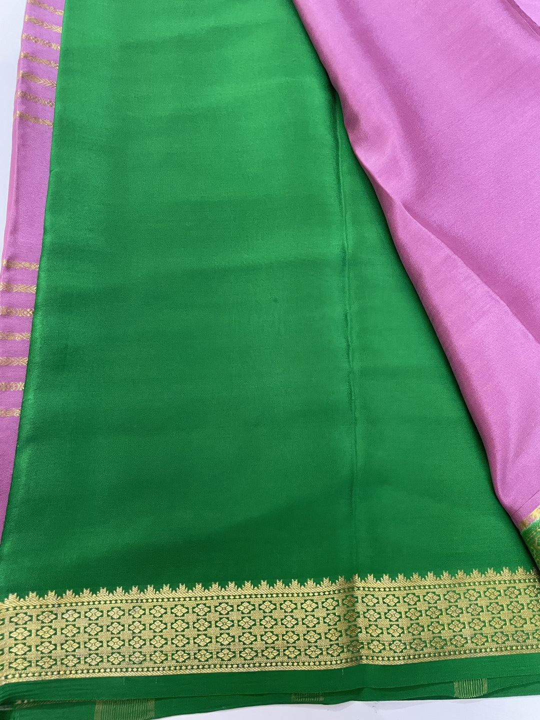 Dusty Pink N Green Pure Mysore Crepe Silk Saree