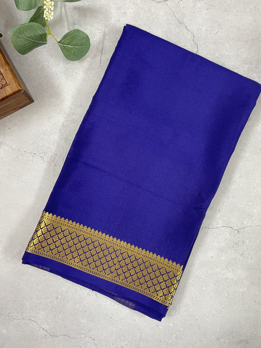 Navy Blue Pure Mysore Crepe Silk Saree