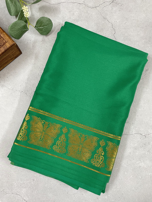 Green Butterfly Pure Mysore Crepe Silk Saree