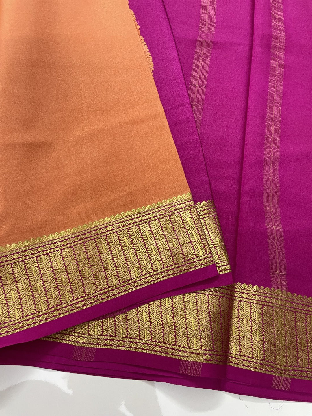 Peach N Wine Pure Mysore Crepe Silk Saree