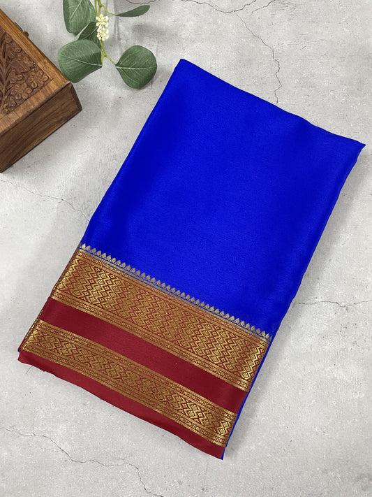 Blue N Maroon Pure Mysore Crepe Silk Saree
