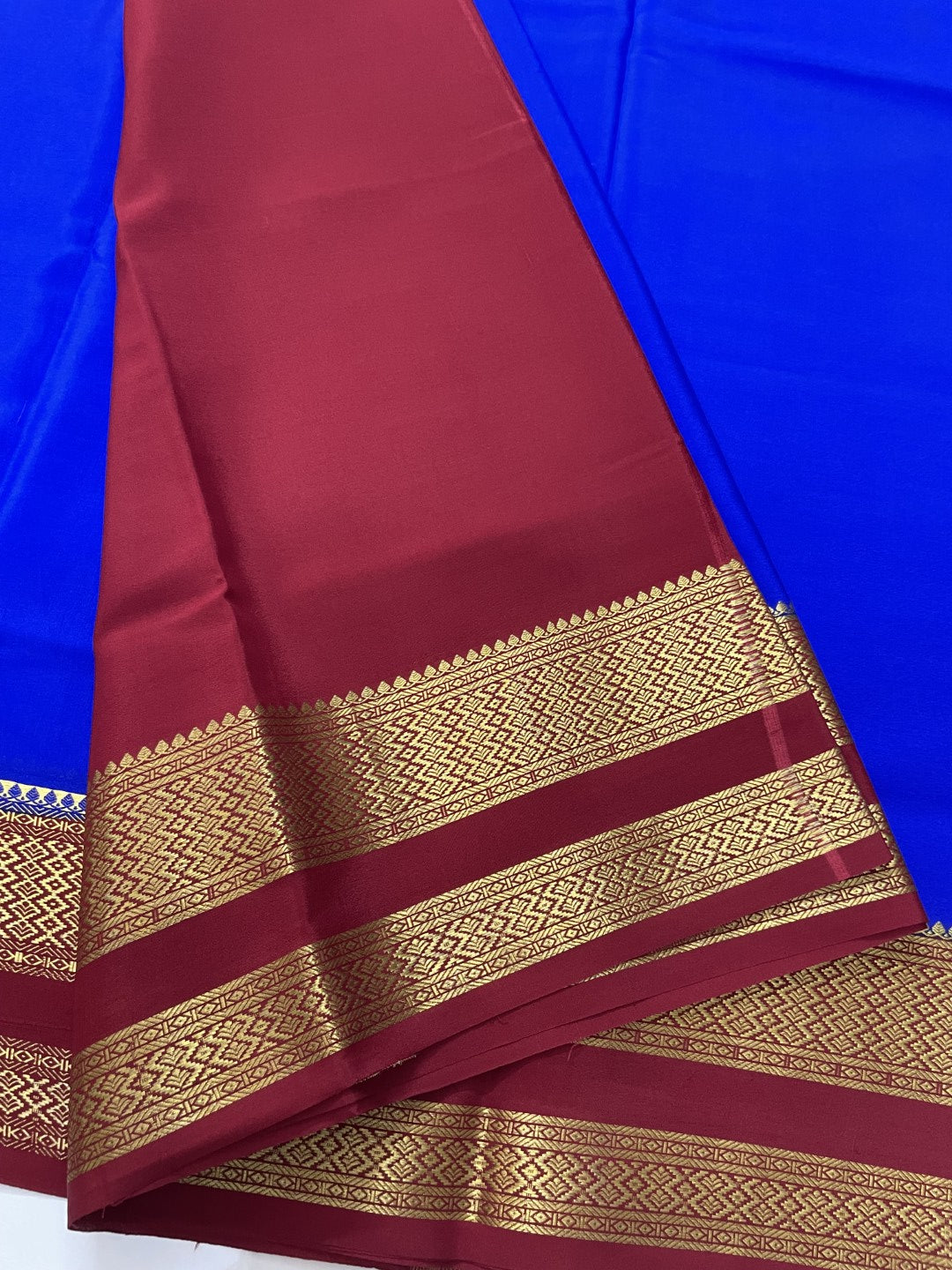 Blue N Maroon Pure Mysore Crepe Silk Saree