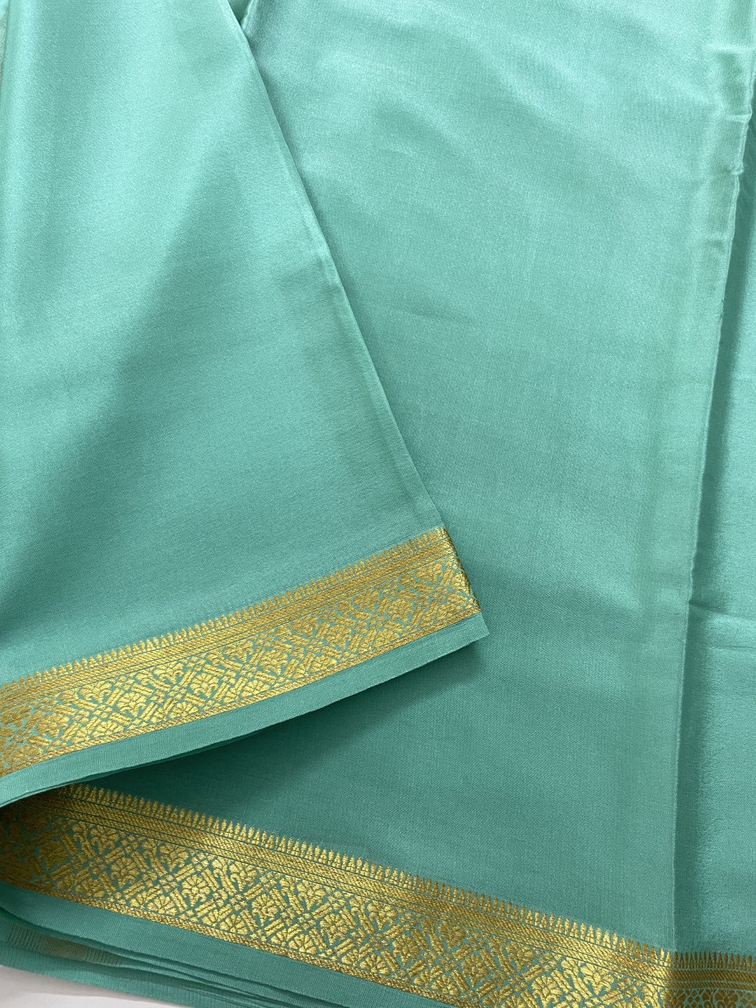 Sea Green Pure Mysore Crepe Silk Saree