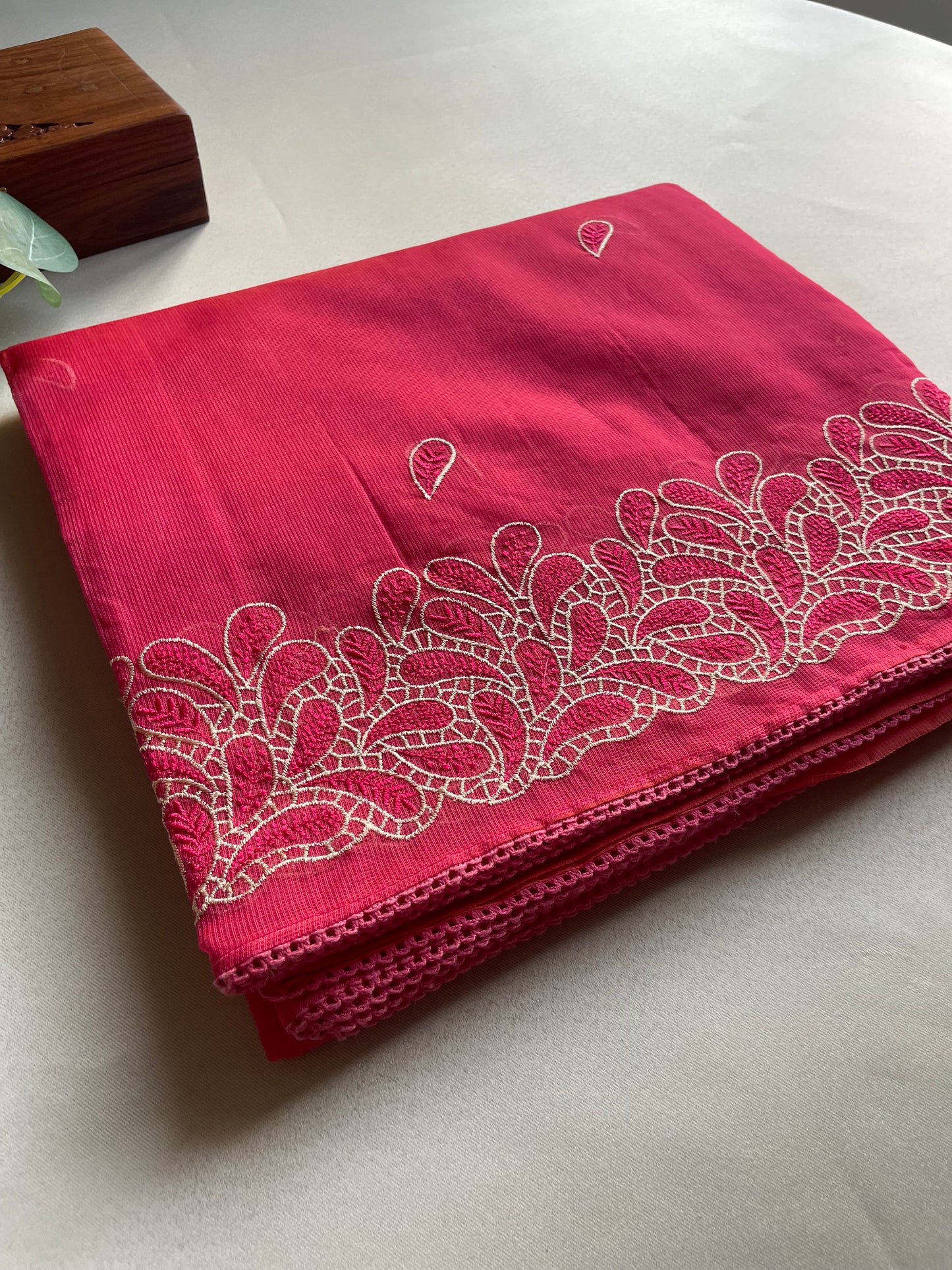 Pink Embroidered Kota Saree