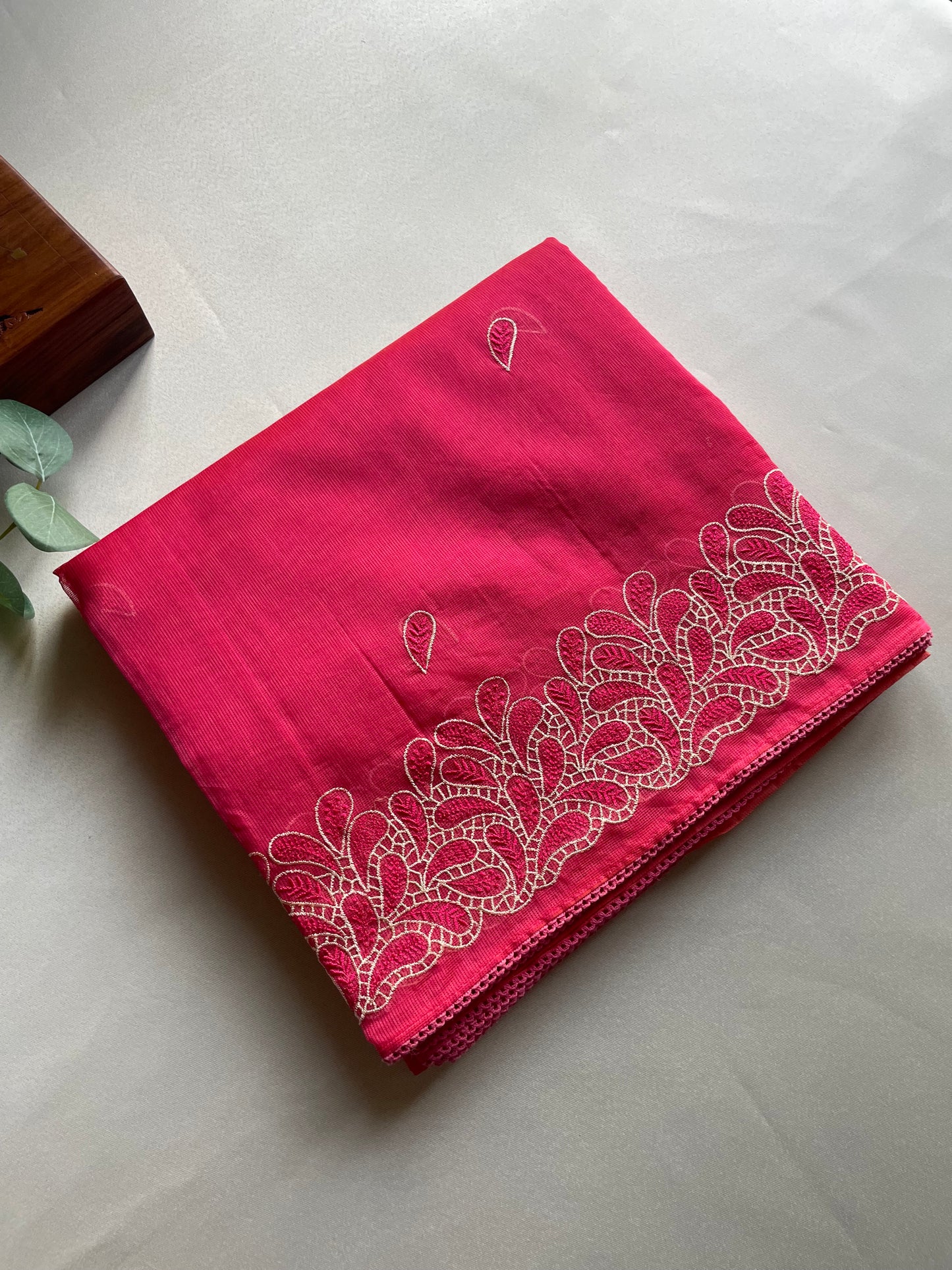 Pink Embroidered Kota Saree