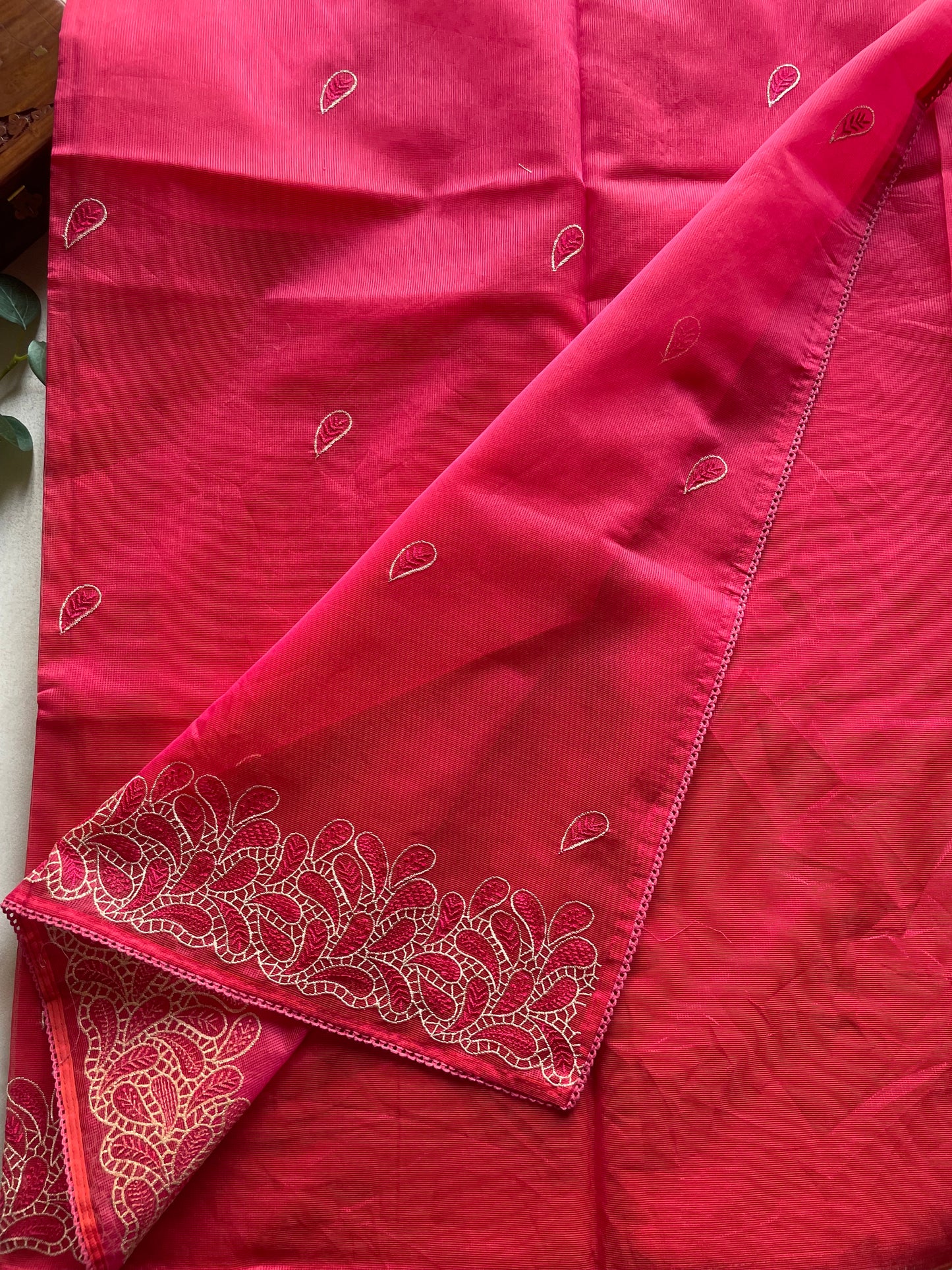 Pink Embroidered Kota Saree