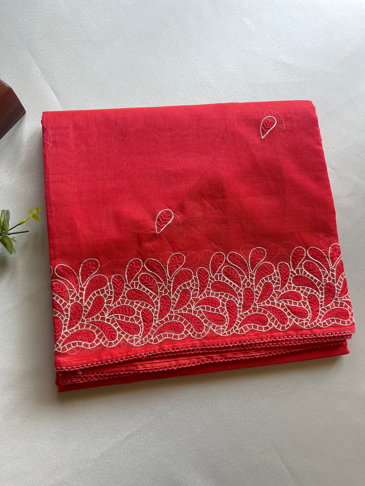 Red Embroidered Kota Saree