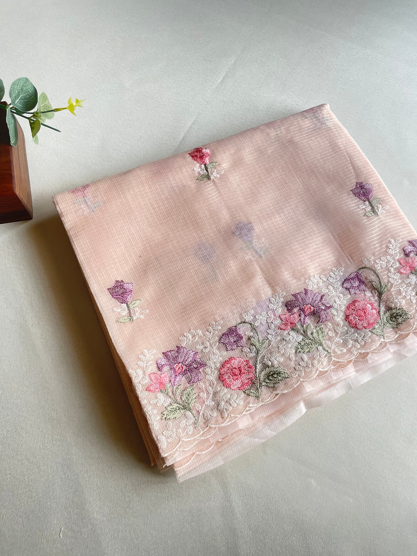 Peach Embroidered Zari Kota Saree