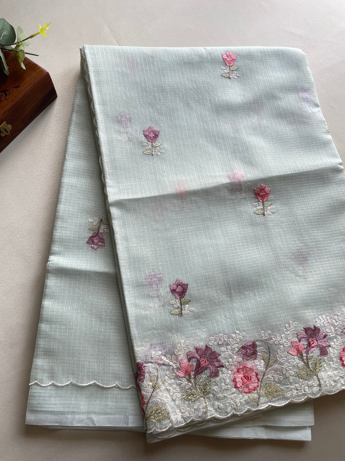 Light Blue Embroidered Zari Kota Saree
