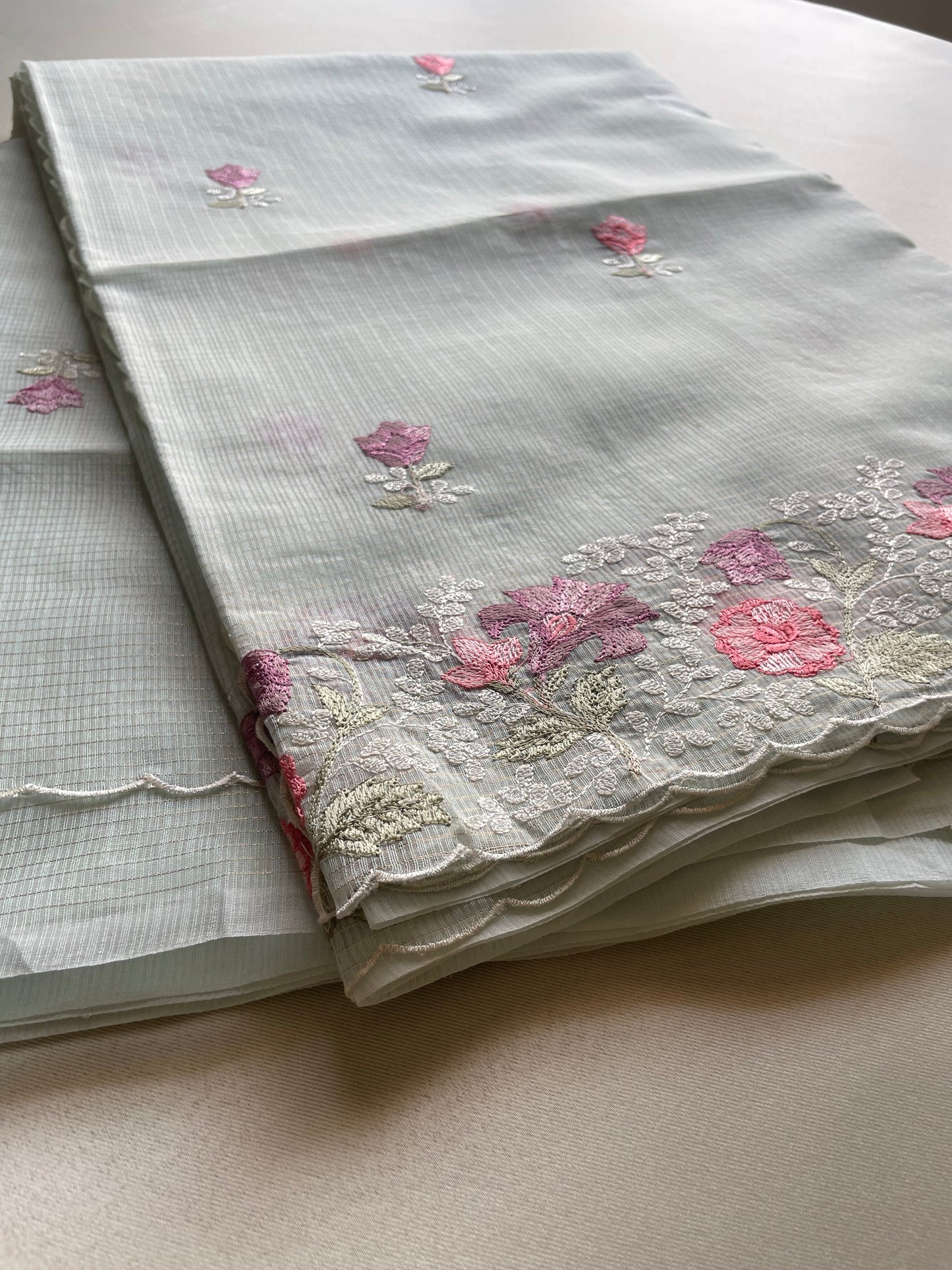 Light Blue Embroidered Zari Kota Saree