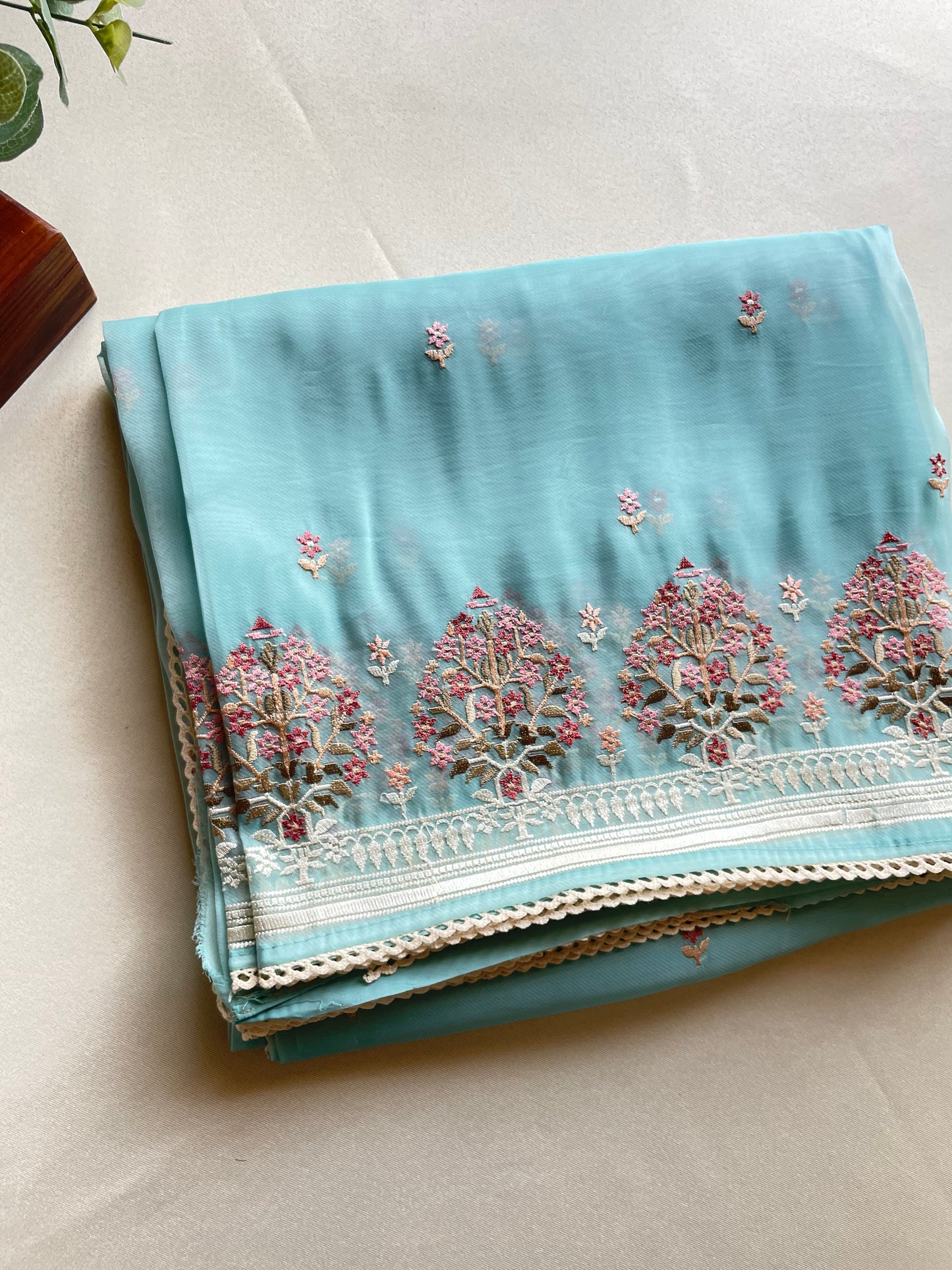 Blue Multi Embroidered Organza Saree