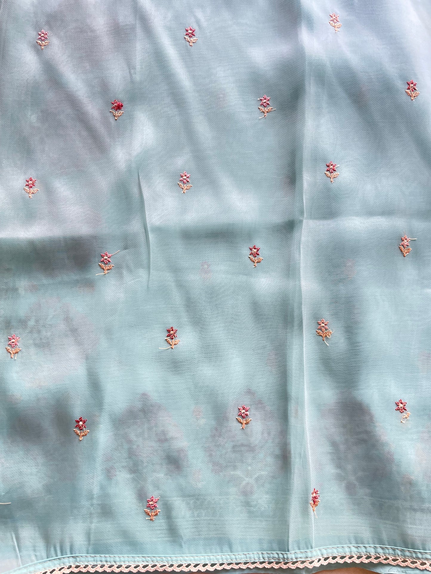 Blue Multi Embroidered Organza Saree