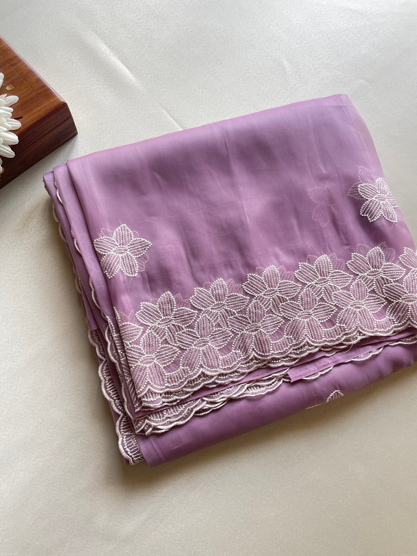 Purple Floral Embroidered Organza Saree