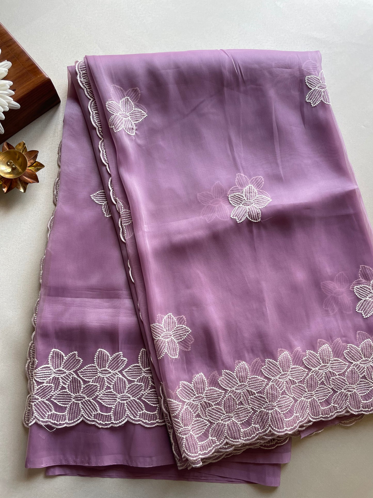 Purple Floral Embroidered Organza Saree