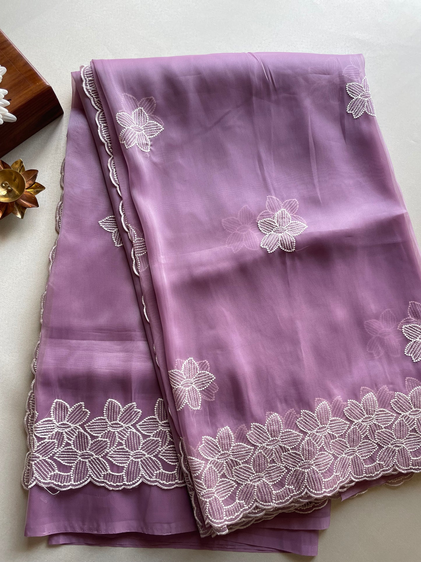 Purple Floral Embroidered Organza Saree