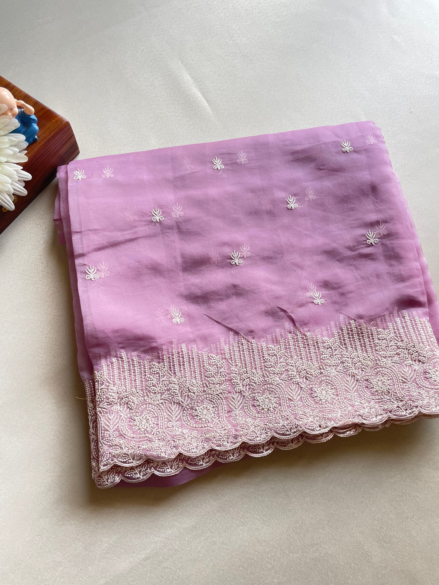 Purple Embroidered Organza Saree