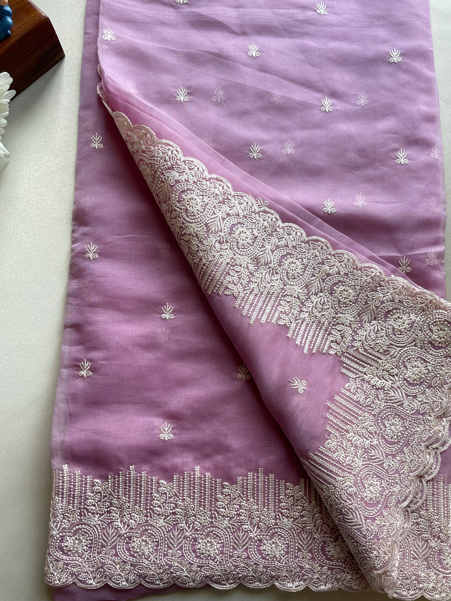 Purple Embroidered Organza Saree
