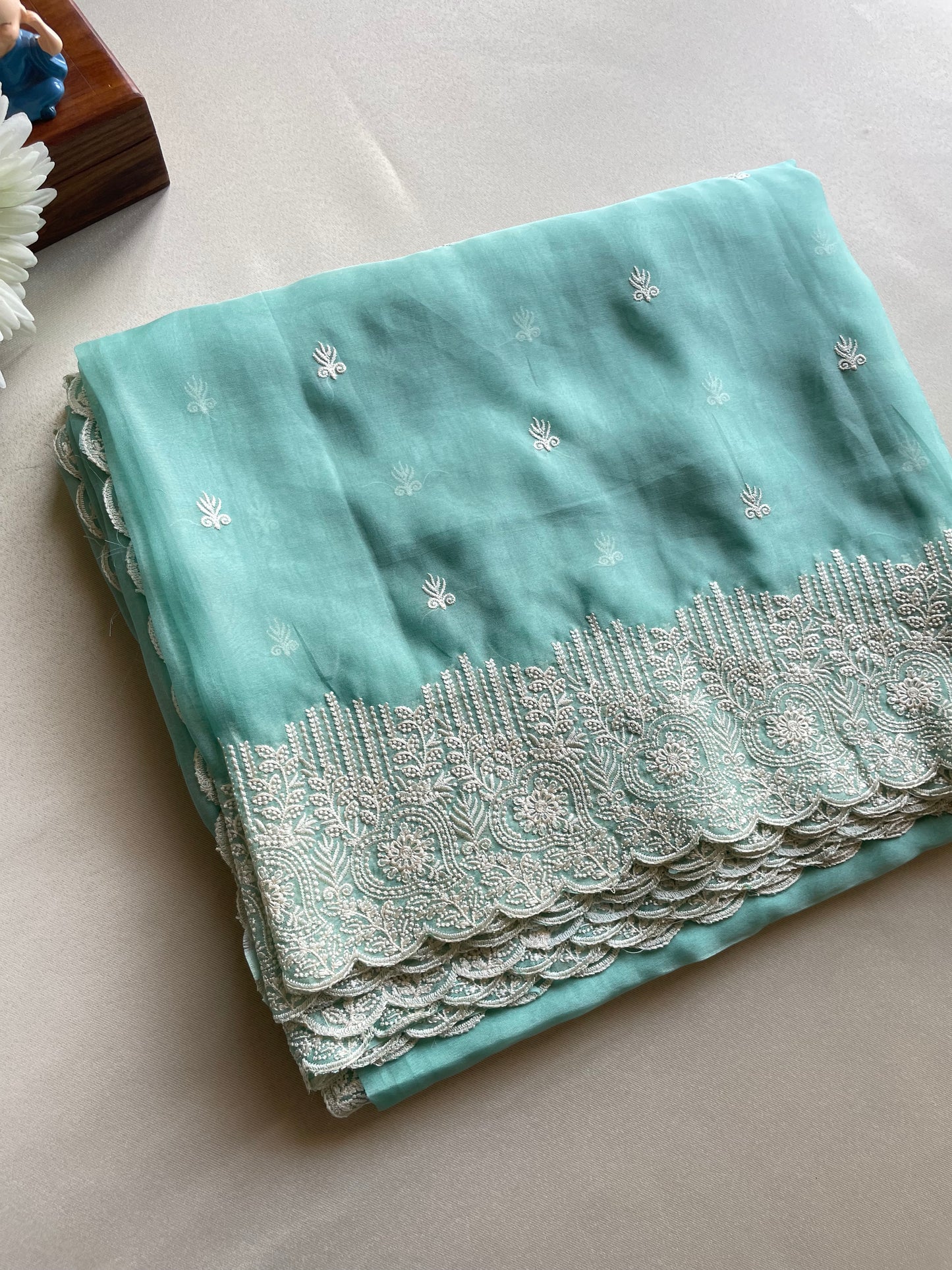 Blue Embroidered Organza Saree