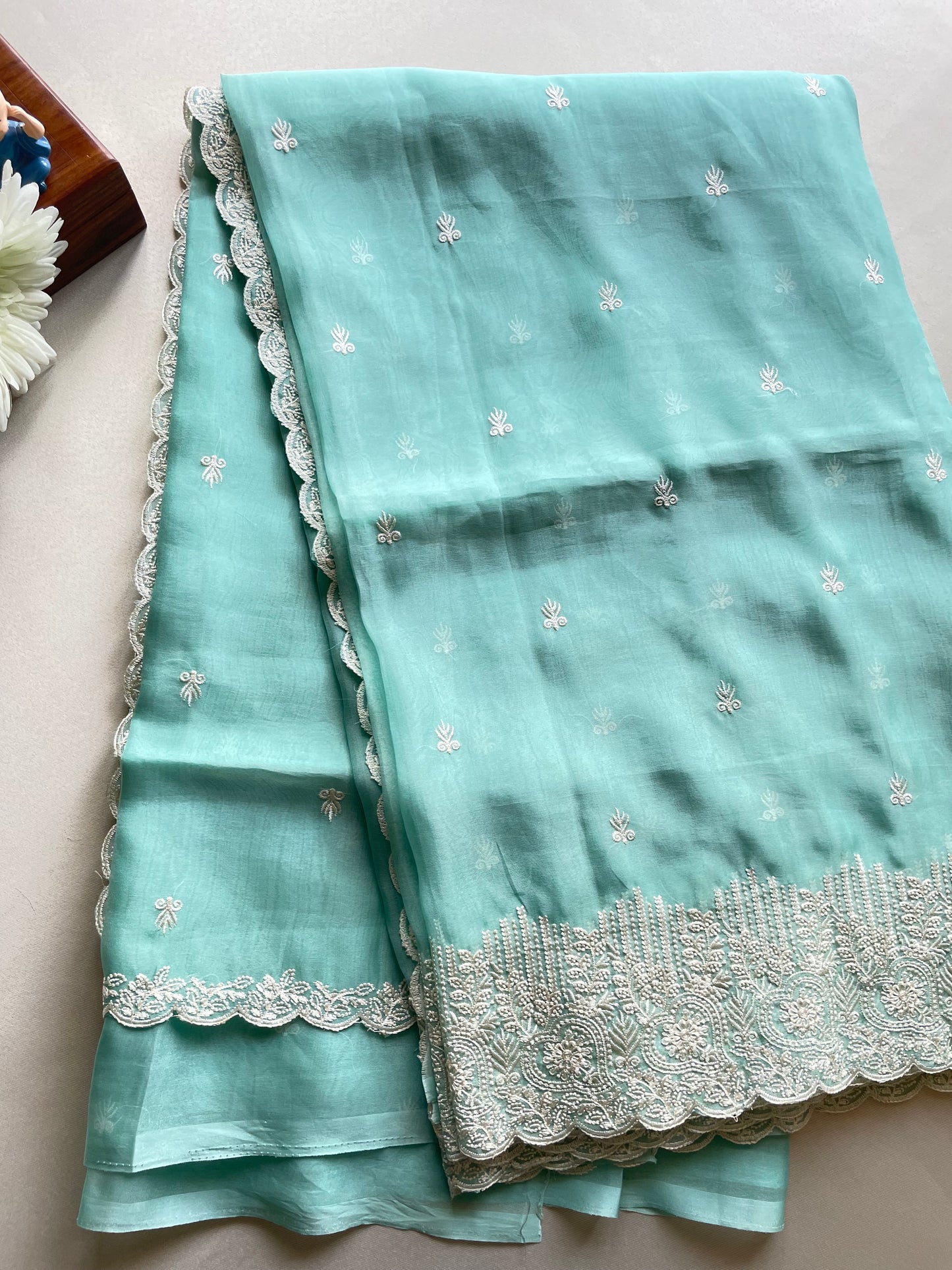 Blue Embroidered Organza Saree