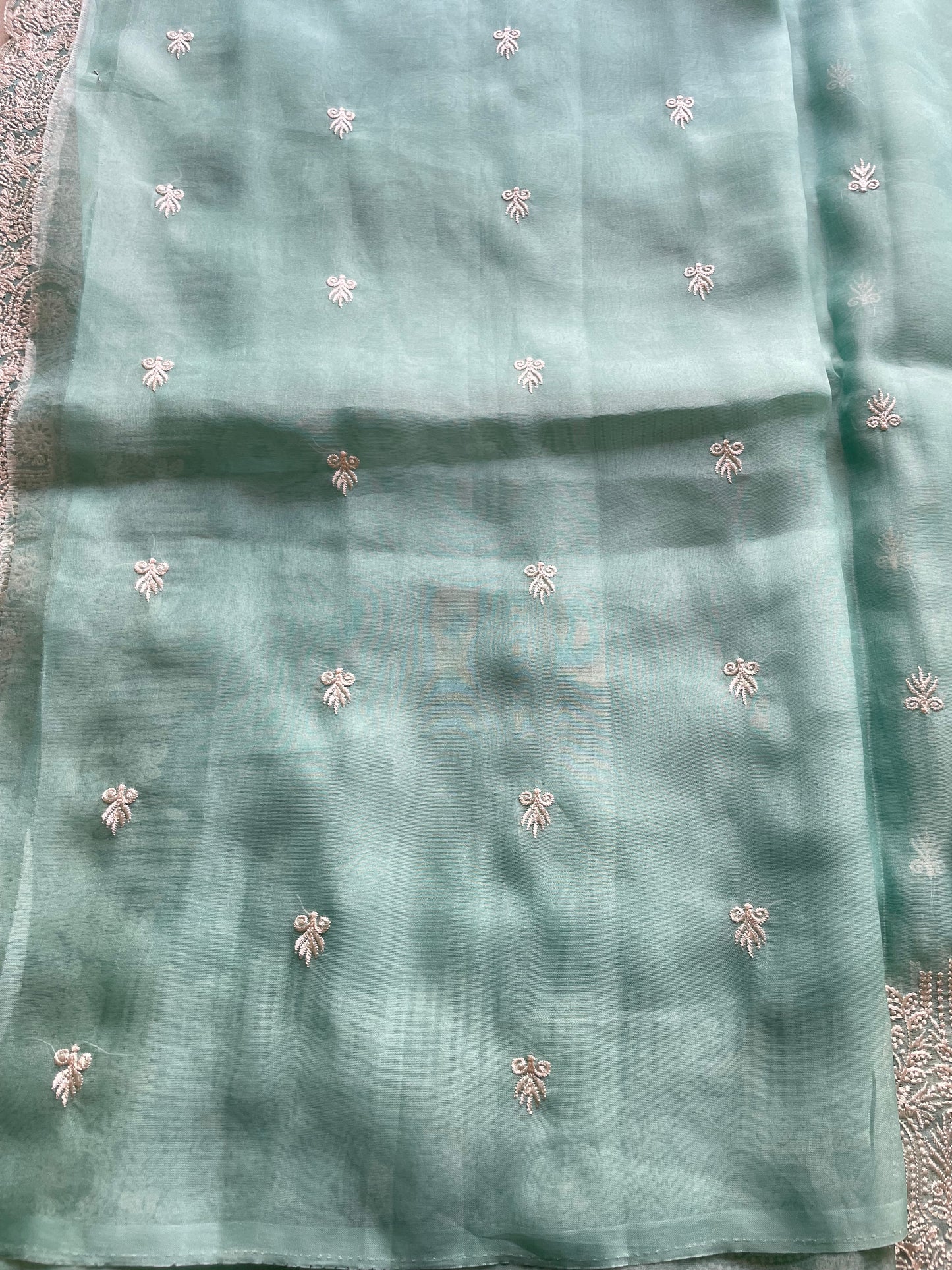 Blue Embroidered Organza Saree