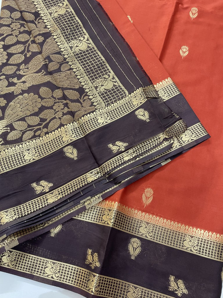 Brown N Rust Semi Crepe Silk Saree