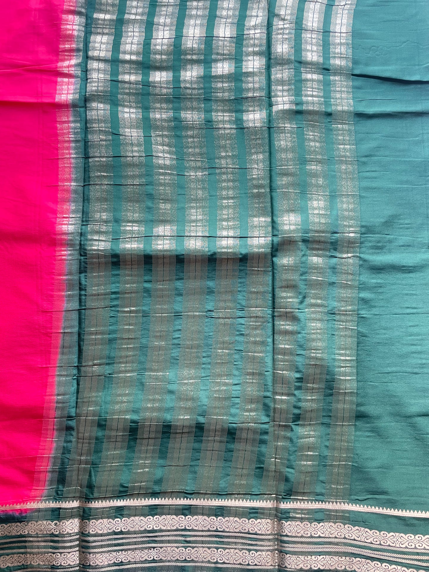 Red and Green Semi Mysore Silk Saree