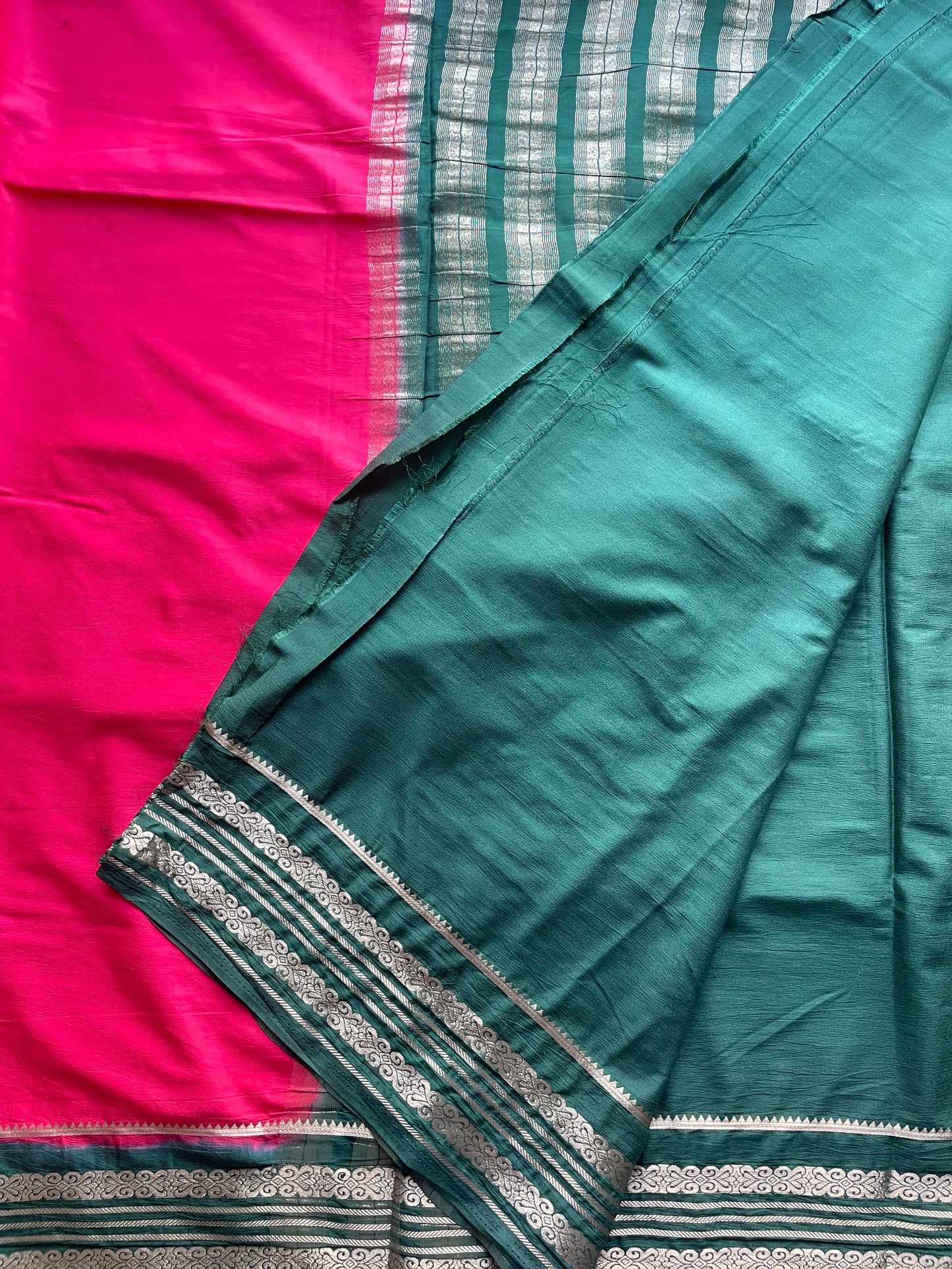 Red and Green Semi Mysore Silk Saree