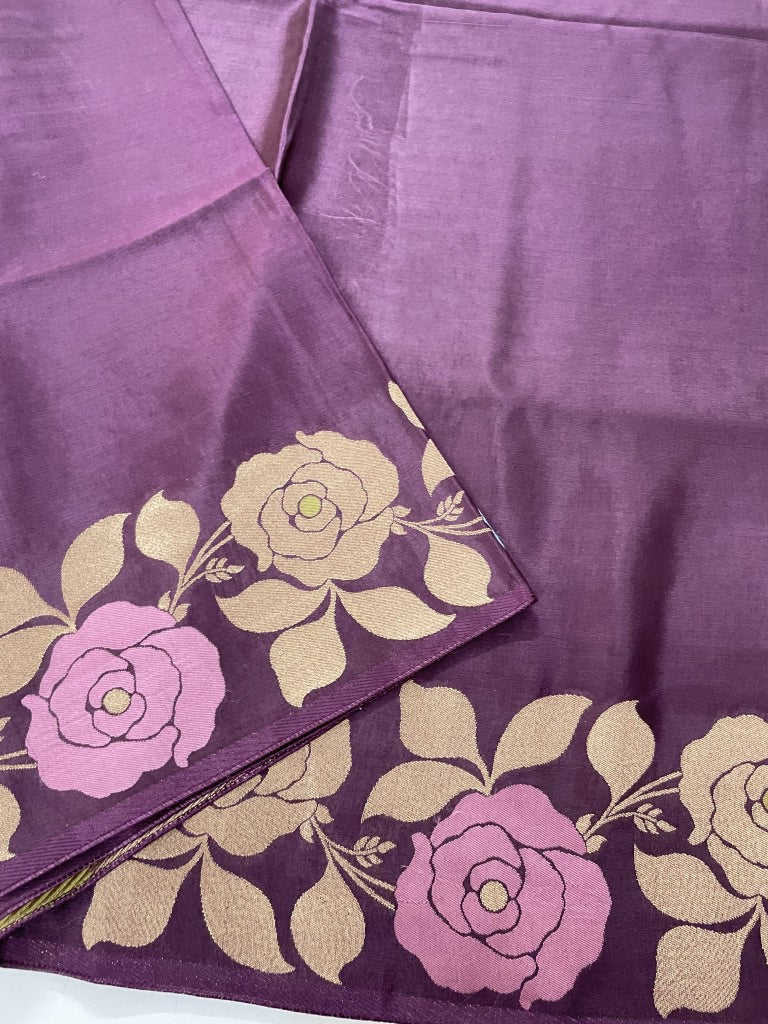 Wine Floral Viscose Dola Silk Saree