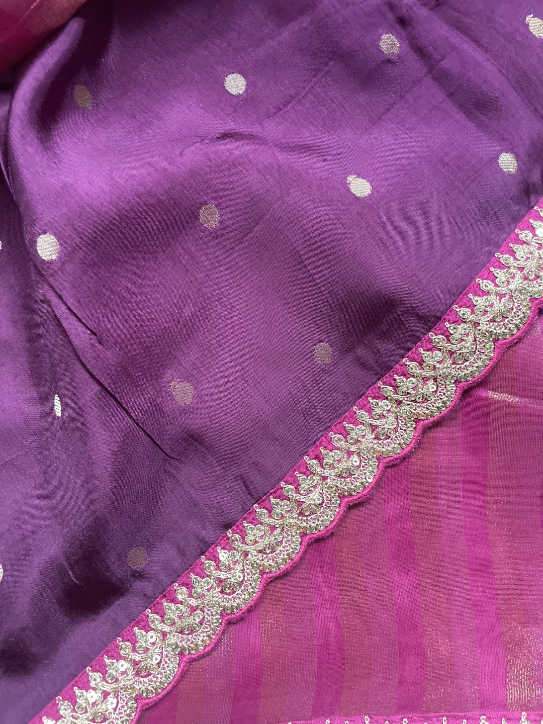 Wine Stripe Lace border Tissue Saree