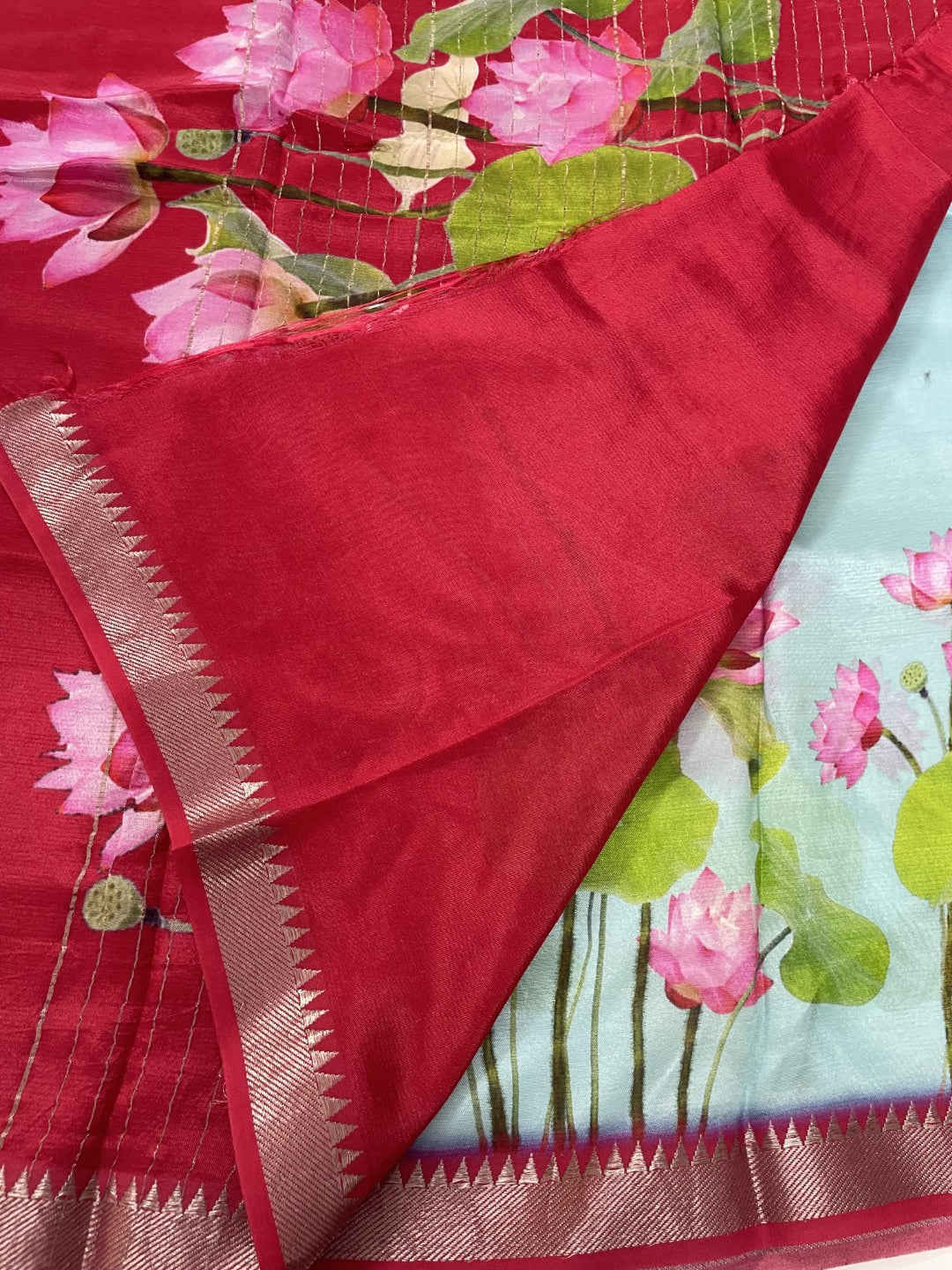 Blue Floral Printed Pure Mangalgiri Silk Saree