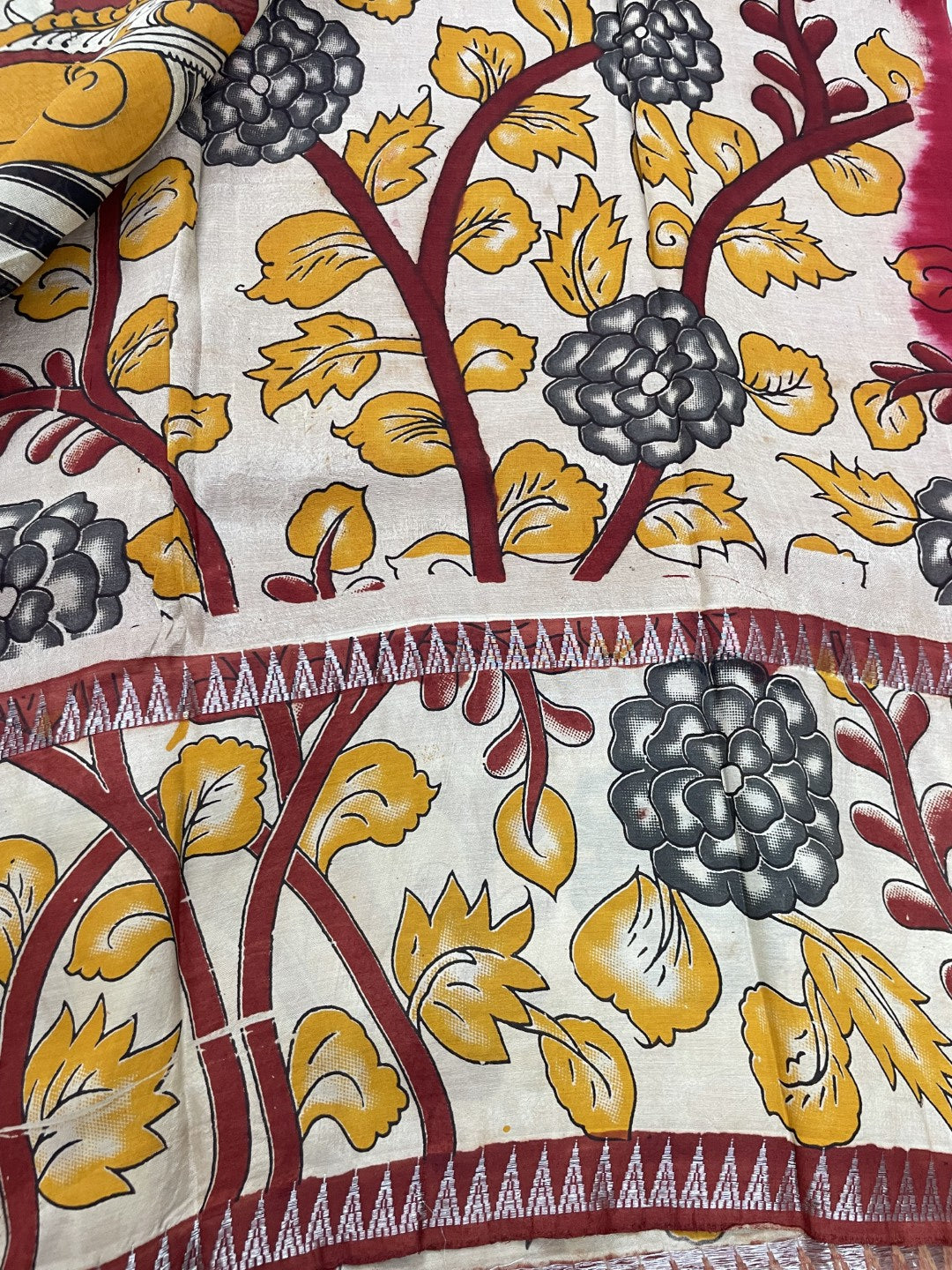 Red Kalamkari Printed Mangalgiri Silk Cotton Saree