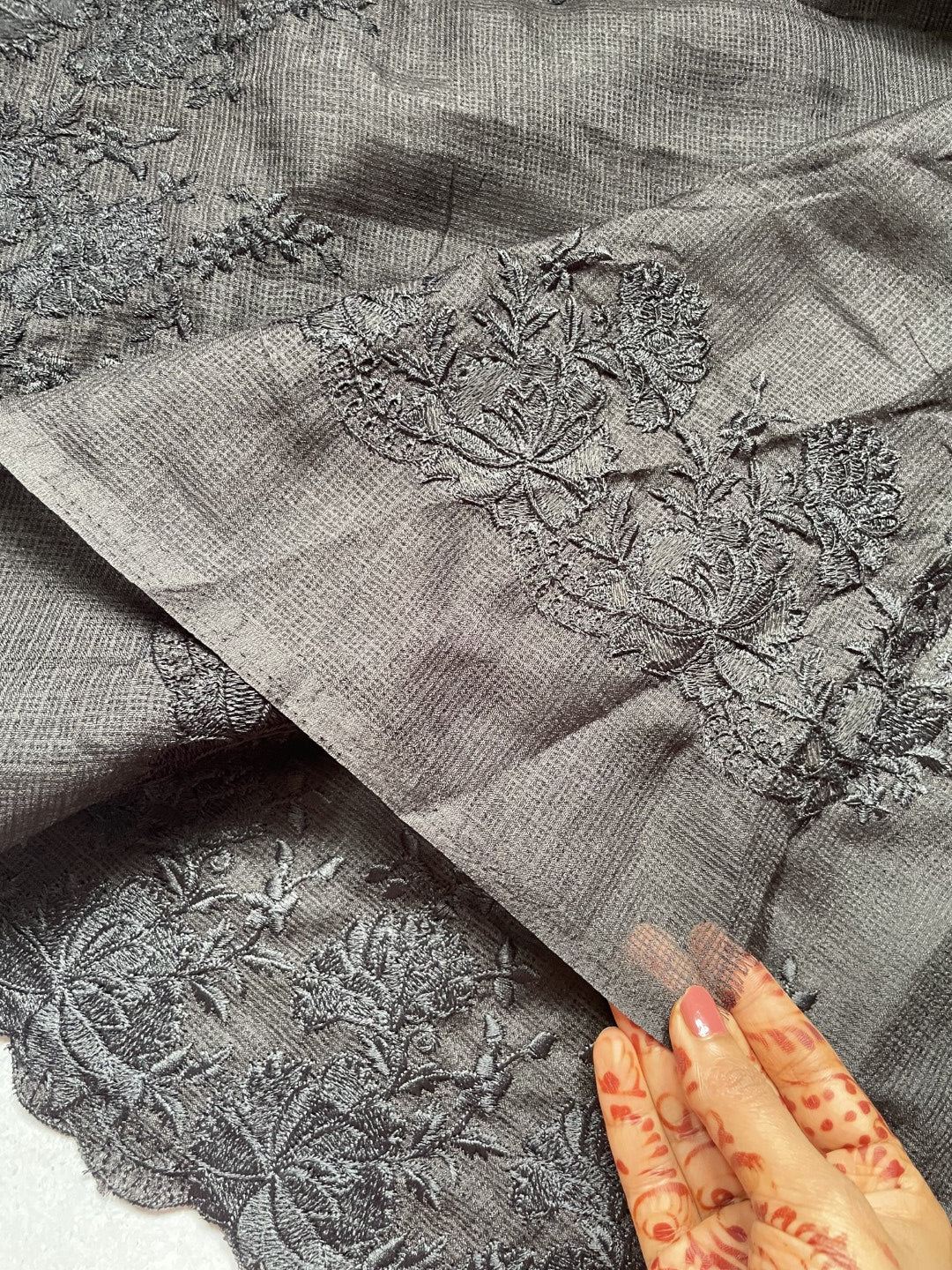 Black Embroidery Kota Saree