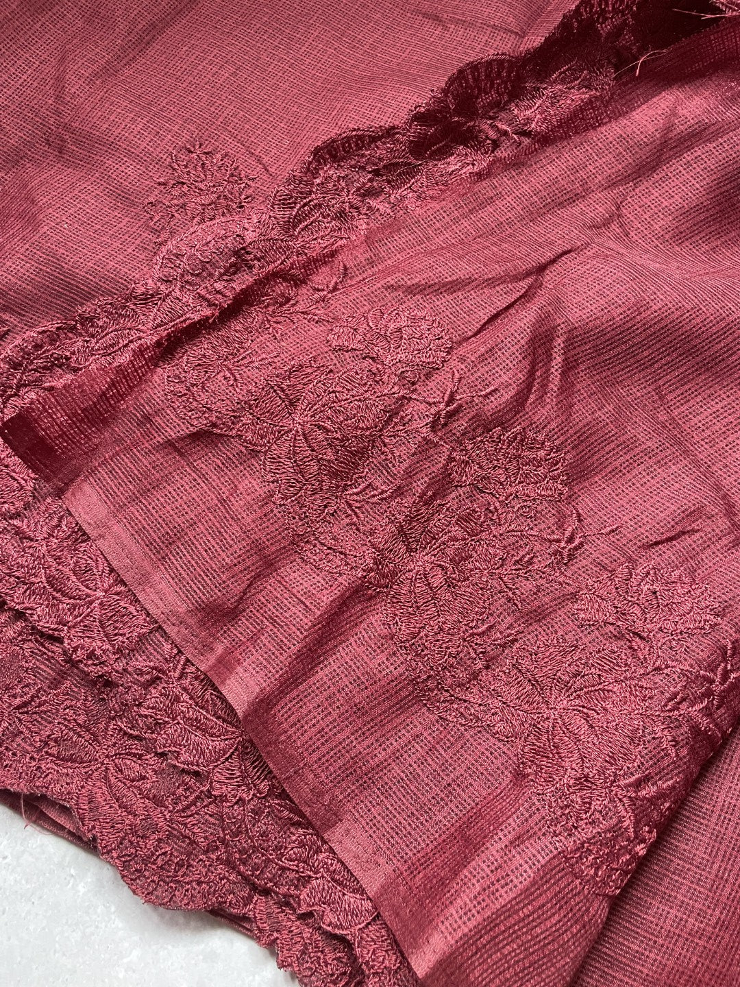 Maroon Embroidery Kota Saree