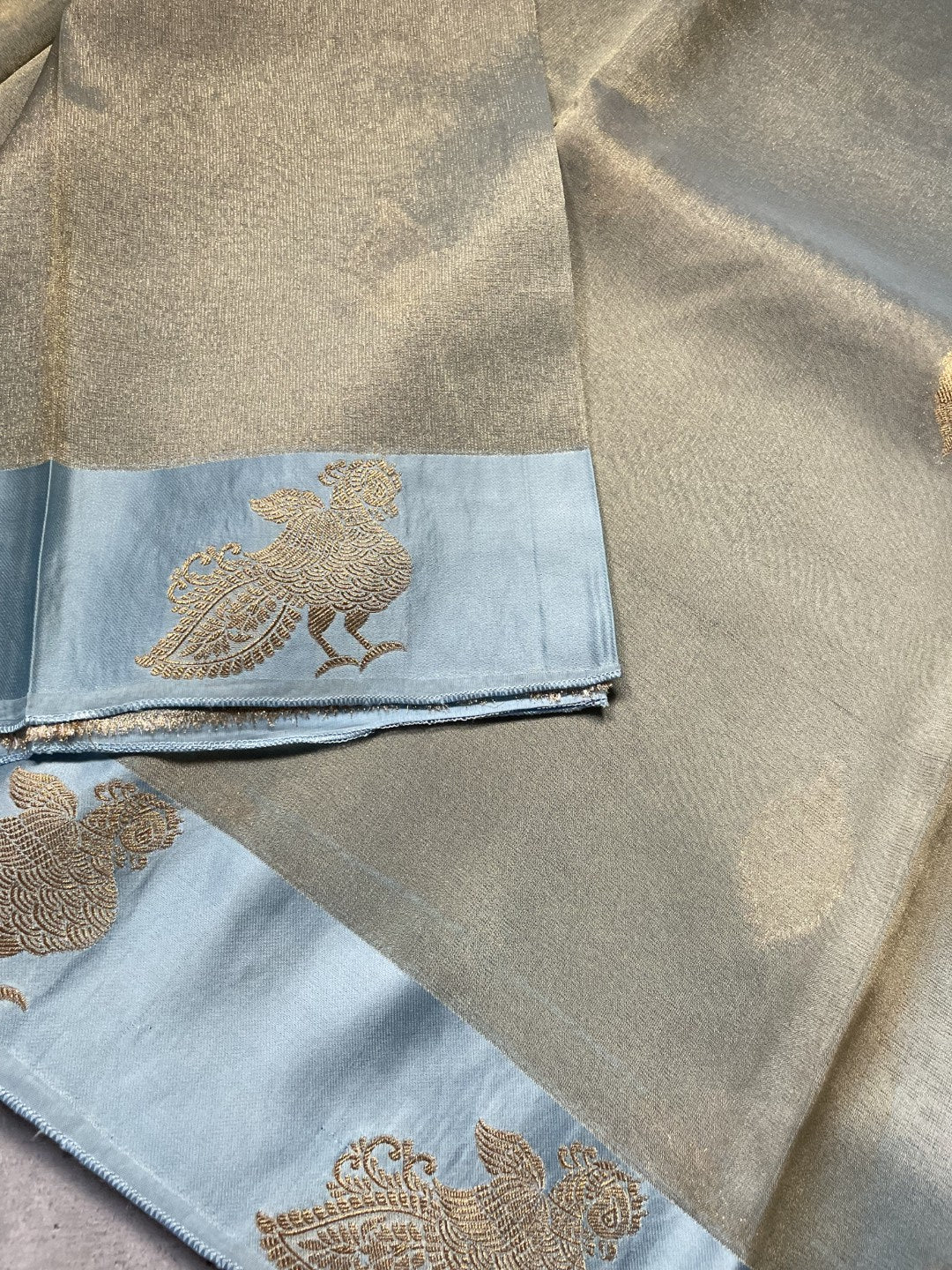 Light Blue Satin Border Tissue Silk Saree