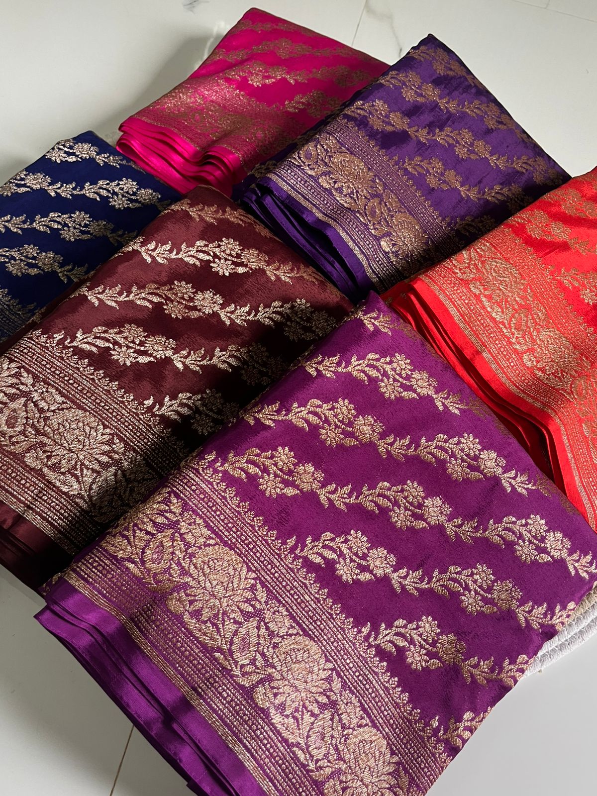 Purple Lehariya Banarasi Pure Crepe Chiffon Saree