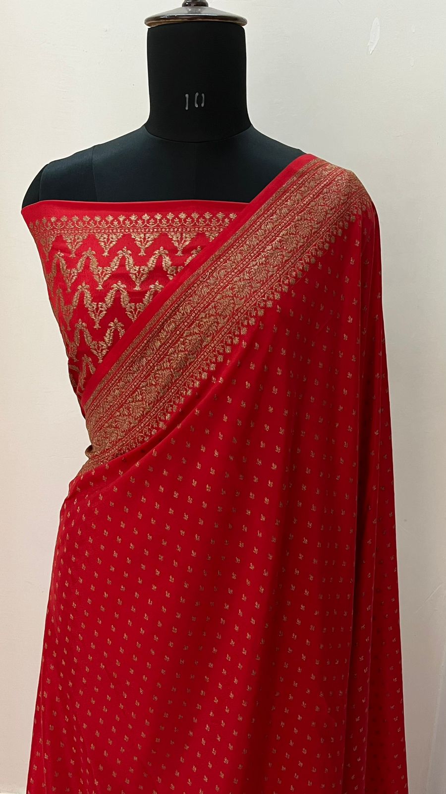 Red Butta Banarasi Pure Crepe Chiffon Saree
