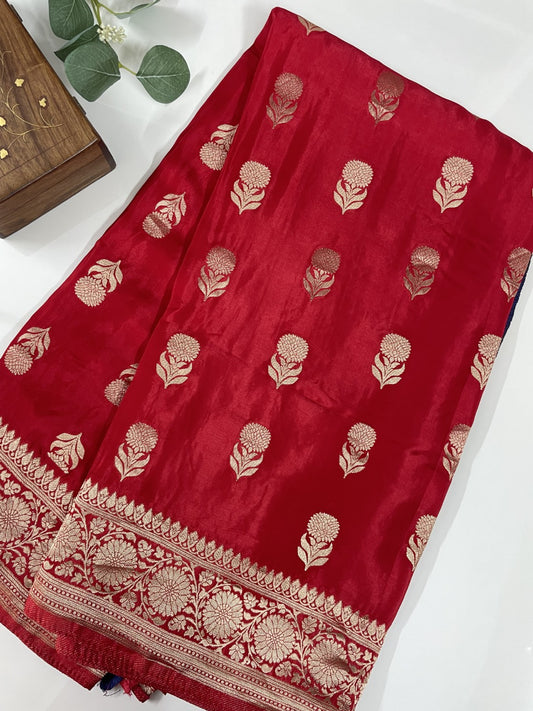 Red Floral Butta Premium Mashru Silk Sareee