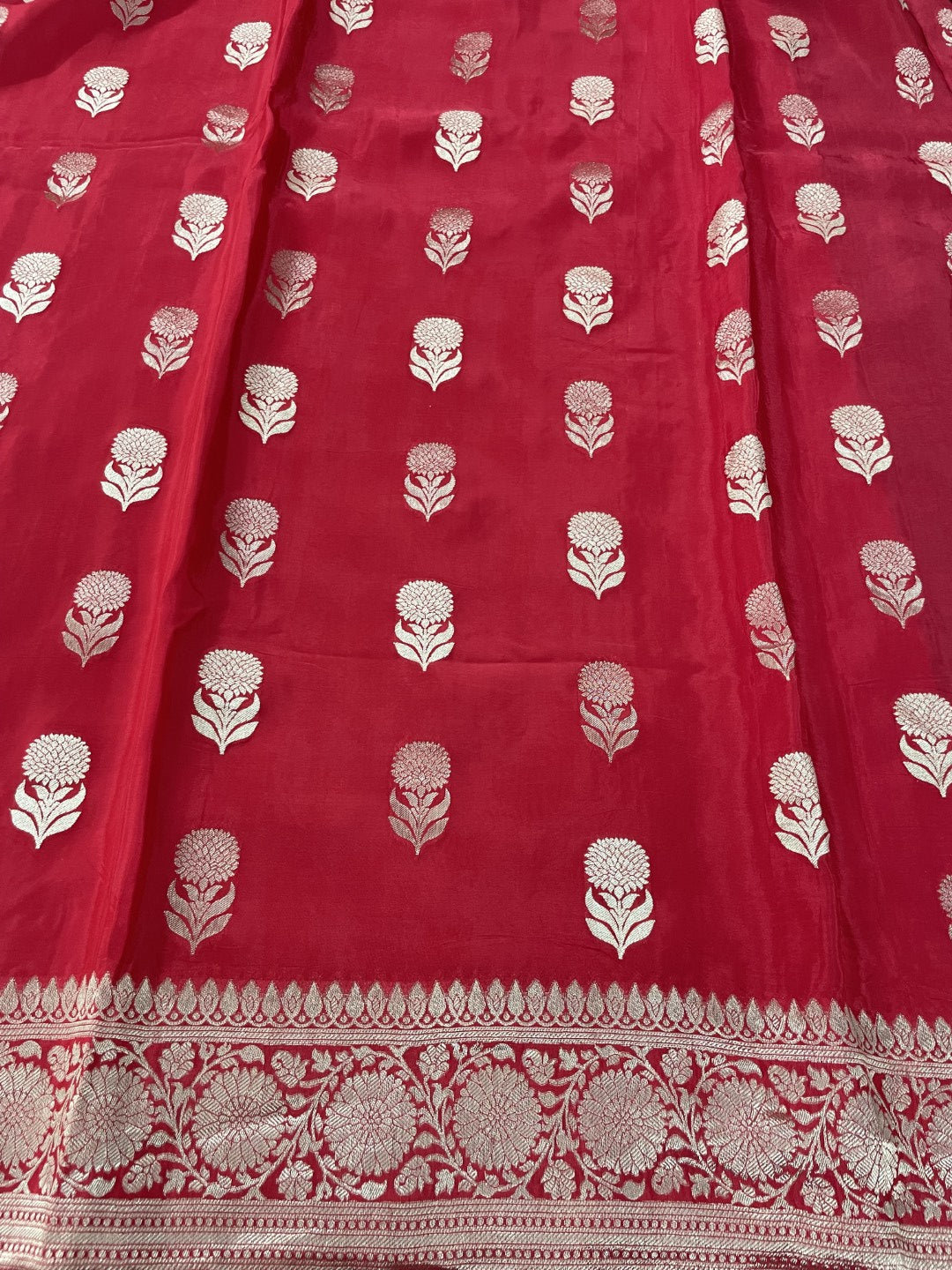 Red Floral Butta Premium Mashru Silk Sareee