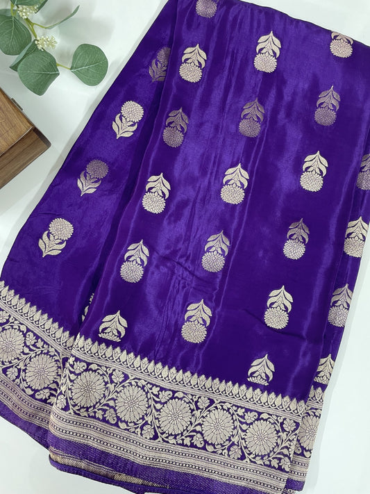 Purple Floral Butta Premium Mashru Silk Sareee