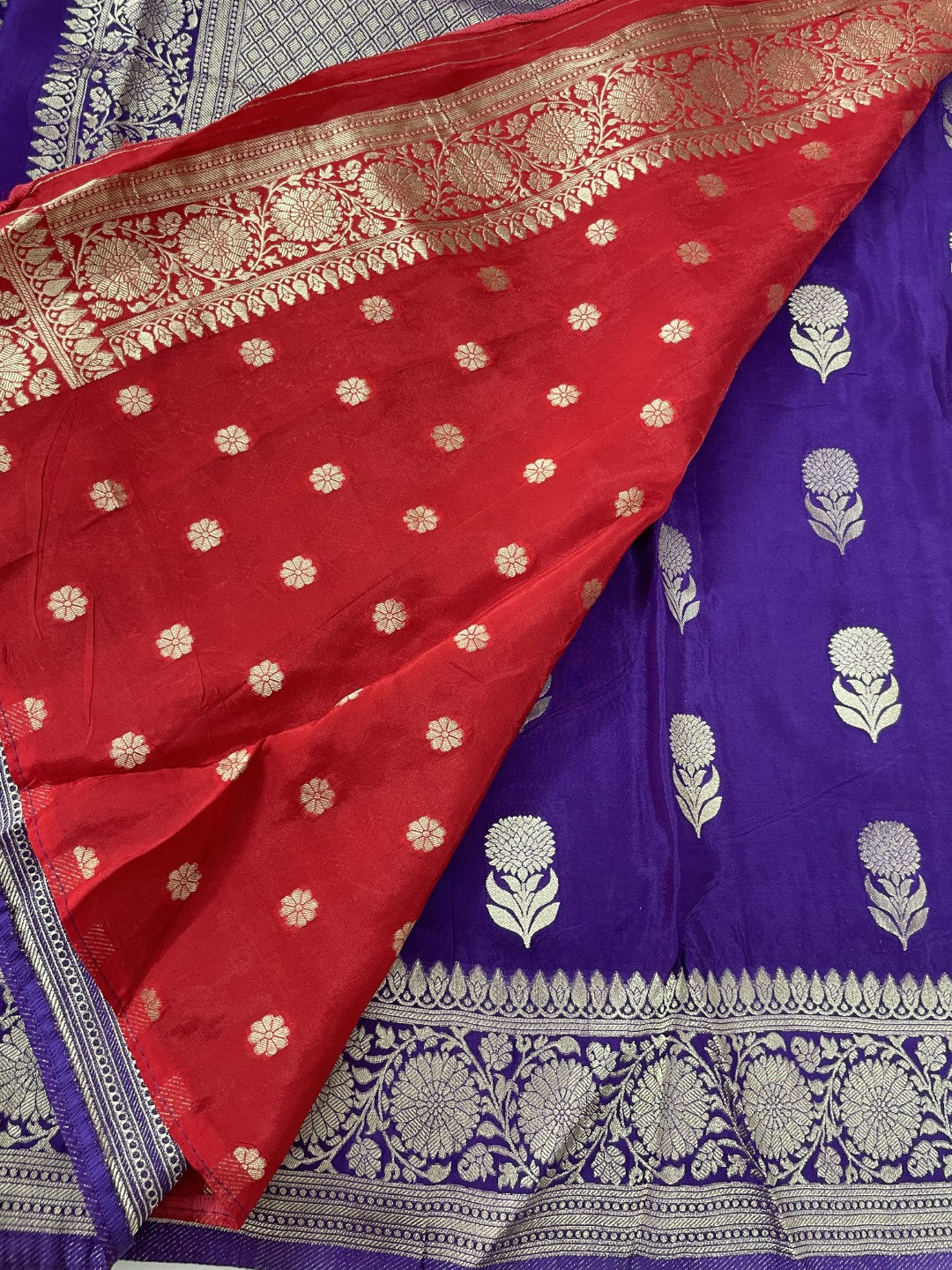 Purple Floral Butta Premium Mashru Silk Sareee