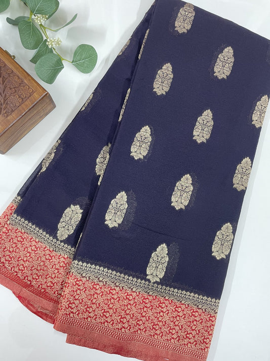 Black N Red Soft Crepe Georgette Saree