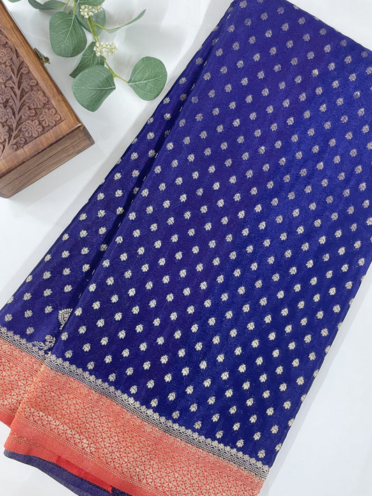 Blue N Red Soft Crepe Georgette Saree