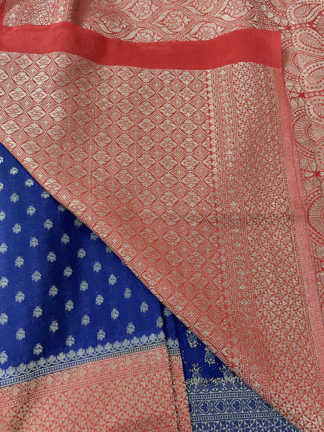 Blue N Red Soft Crepe Georgette Saree