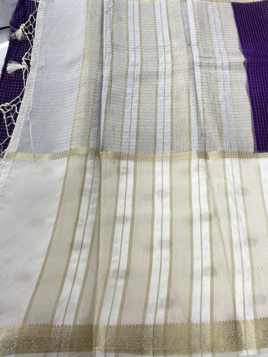Purple N White Premium Crepe Silk Saree