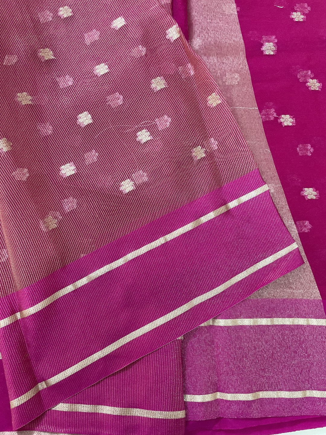 Pink Satin Border Semi Organza Saree