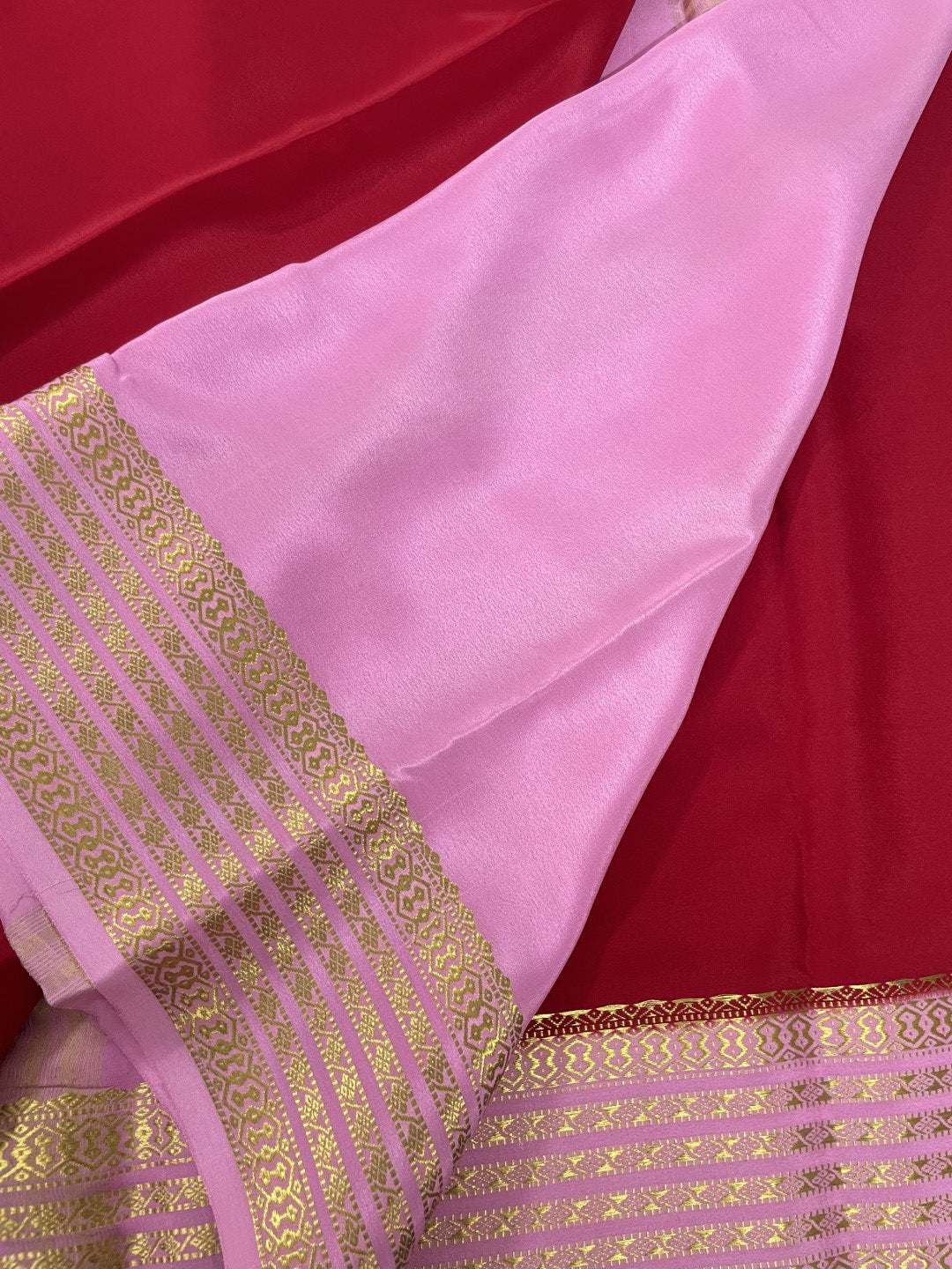 Red N Pink Pure Mysore Crepe Silk Saree