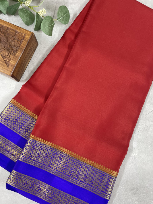 Maroon N Blue Pure Mysore Crepe Silk Saree