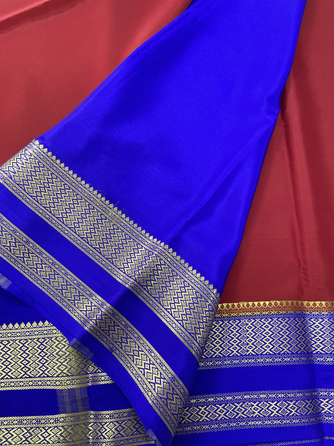 Maroon N Blue Pure Mysore Crepe Silk Saree